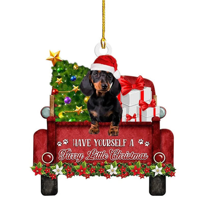 8cm acrylic Christmas sausage dog decoration in assorted colours for holiday displays