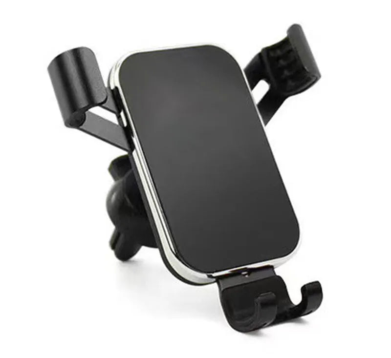 Aluminum alloy car phone holder with electroplated finish, shown in Black Blue Red and Silver options