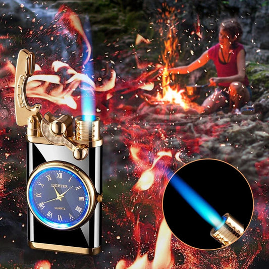 Multipurpose Butane Lighter and Wrist Watch Combo with Adjustable Flame, Durable Construction, and Stylish Design