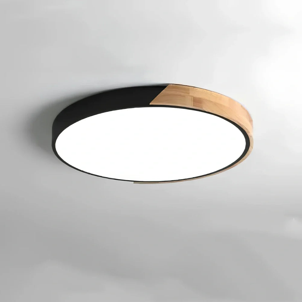 Modern circular ceiling lamp with remote control in black finish, 5cm height, suitable for bedrooms and living rooms
