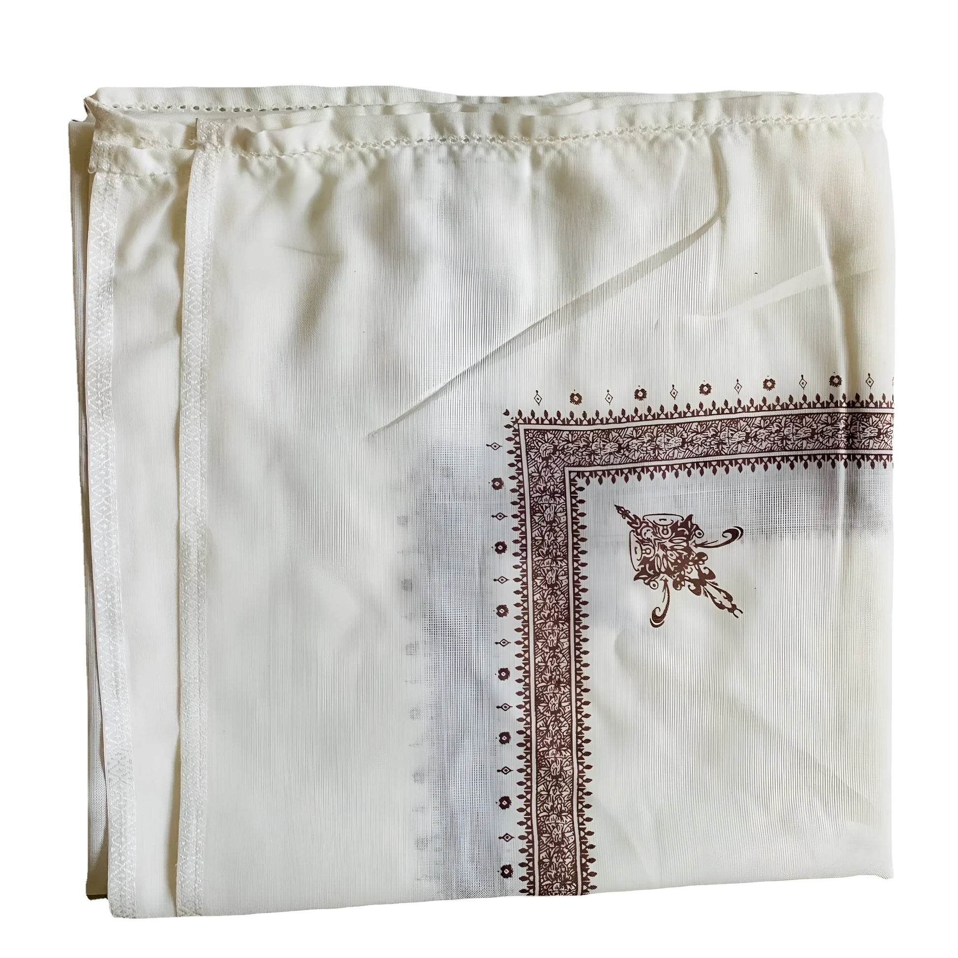 Printed square polyester scarf showing 138 cm dimensions with colour options including brown, grey, green, purple, magenta and dark blue