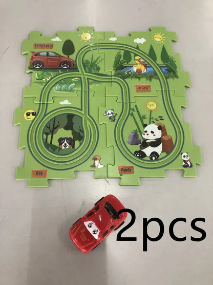 DIY Electric Railroad Speeder Toy with puzzle tracks and automatic car
