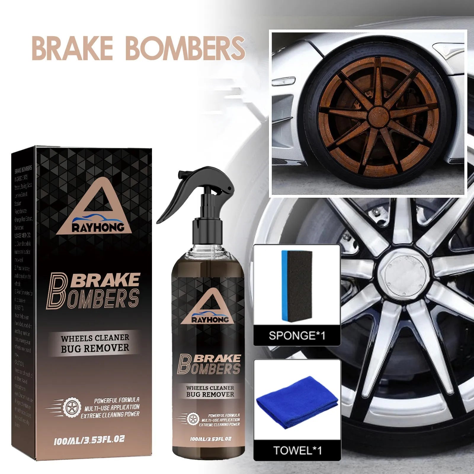 120ml car brake cleaner spray bottle with sponge towel for rust removal and polishing