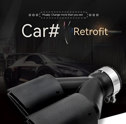 Black carbon fibre car exhaust pipe with dual outlet design for vehicle modification