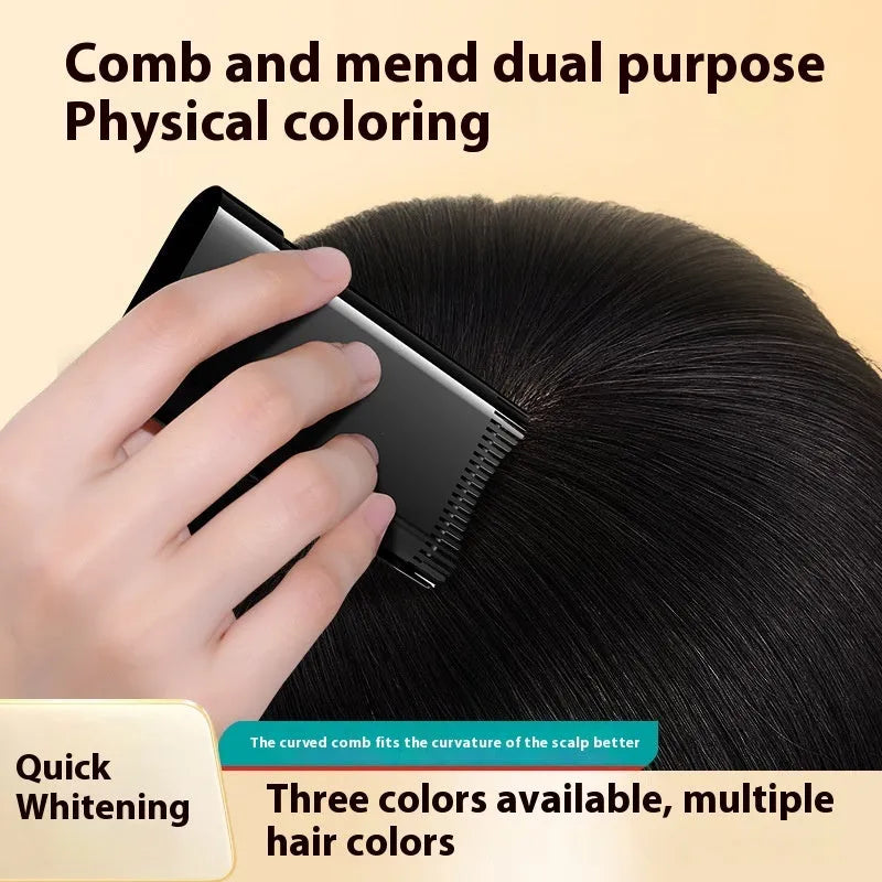 Plastic hairdressing comb for gray hair coverage with applicator stick in three colour options.