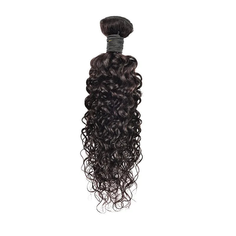Real human hair water wave extensions in natural colours displayed at various lengths.
