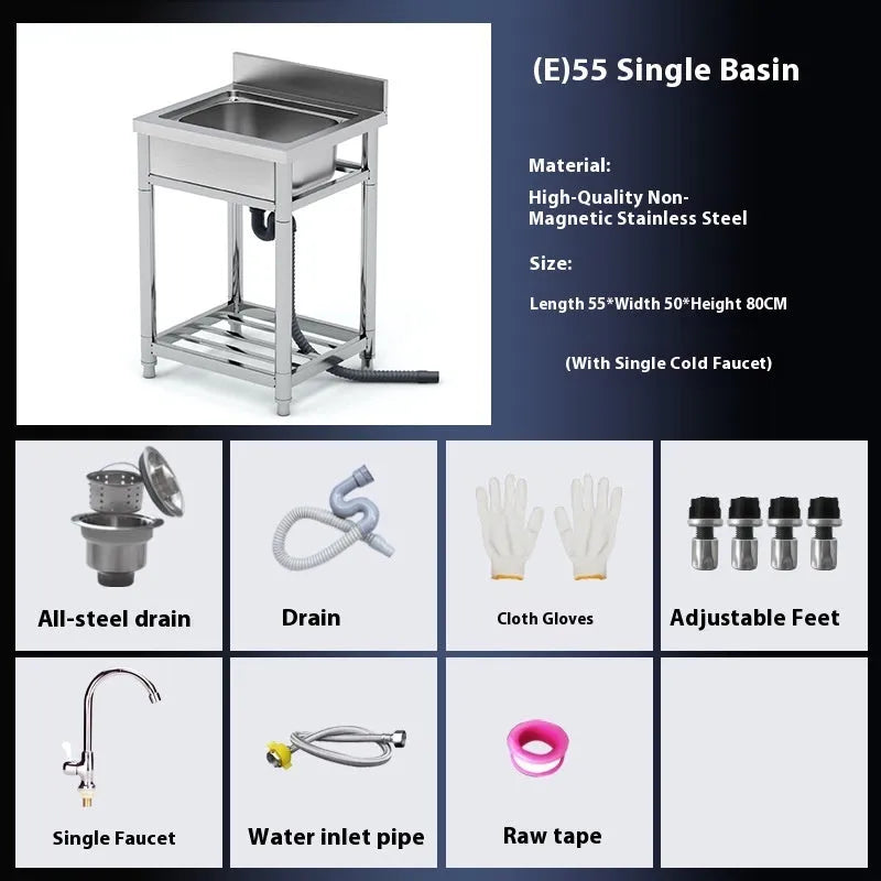Stainless steel vegetable washing basin with a brushed finish and a deep, single sink design.