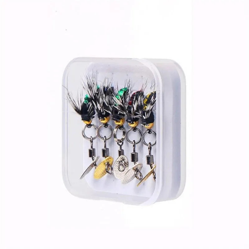 Bionic poisonous mosquito fishing hooks with spinning sequins in multicolor designs