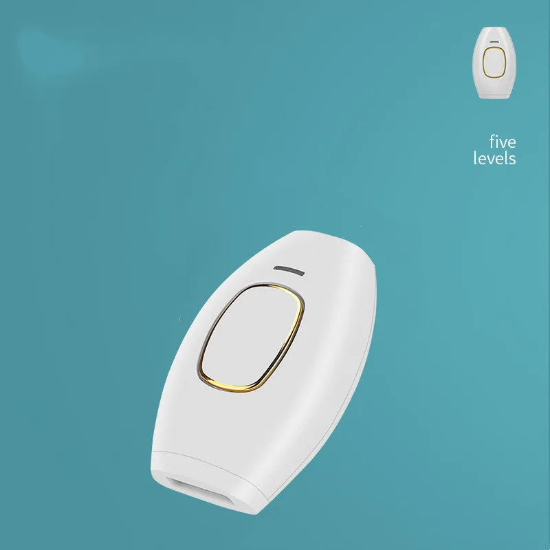 Laser hair removal device with whole body treatment capability using electric-powered laser technology, available in white, black or pink colours with international power adapters for US, UK, AU and EU outlets
