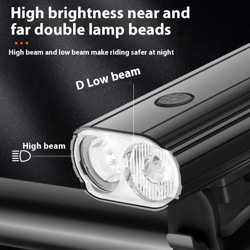 Aluminium alloy bicycle headlight with USB Type-C charging port and quick release mounting base