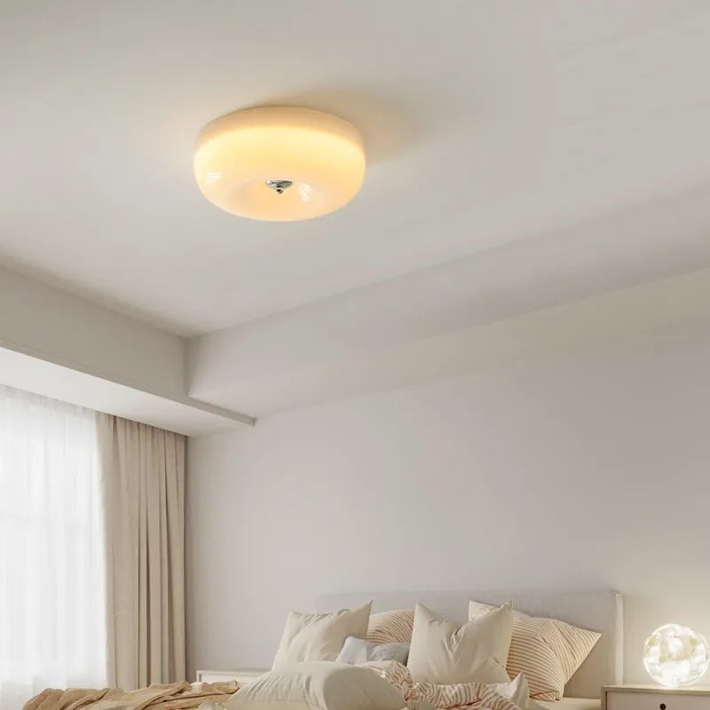 Cream-coloured bedroom ceiling lamp with three-colour light, 30cm or 40cm diameter, American-style design