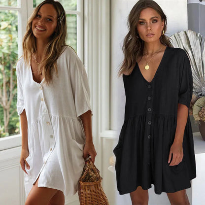 Beach Bikini Blouse and Vacation Skirt Set in white and black