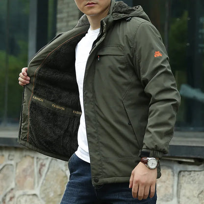Men's waterproof breathable fleece-lined corduroy jacket in khaki, army green, royal blue, or black, sizes M to 5XL.