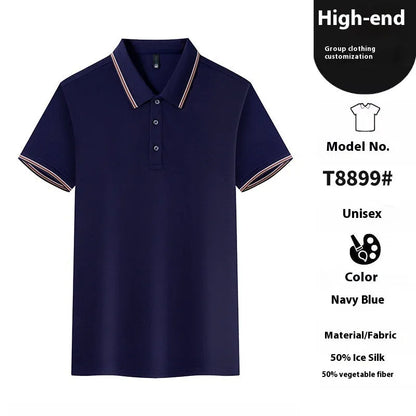 Solid colour Ice Silk polo shirt for work and casual wear in various colours on a hanger.