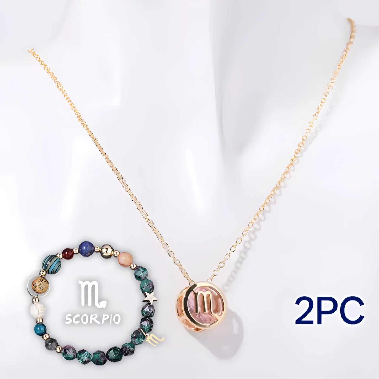 Natural stone beaded necklace and bracelet jewellery set showing 55cm length and 6mm bead size