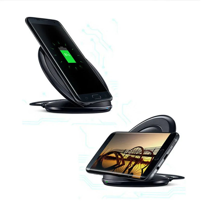 Wireless Charger Qi Fast Charging Pad compatible with Galaxy Note Edge, uses USB connection with 9V input and output, features over-voltage and over-temperature protection, available in S7 black or white with optional neutral or LOGO finish