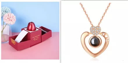 Valentine's Day Metal Rose Jewelry Gift Box Necklace with adjustable crystal necklace and maroon gift box
