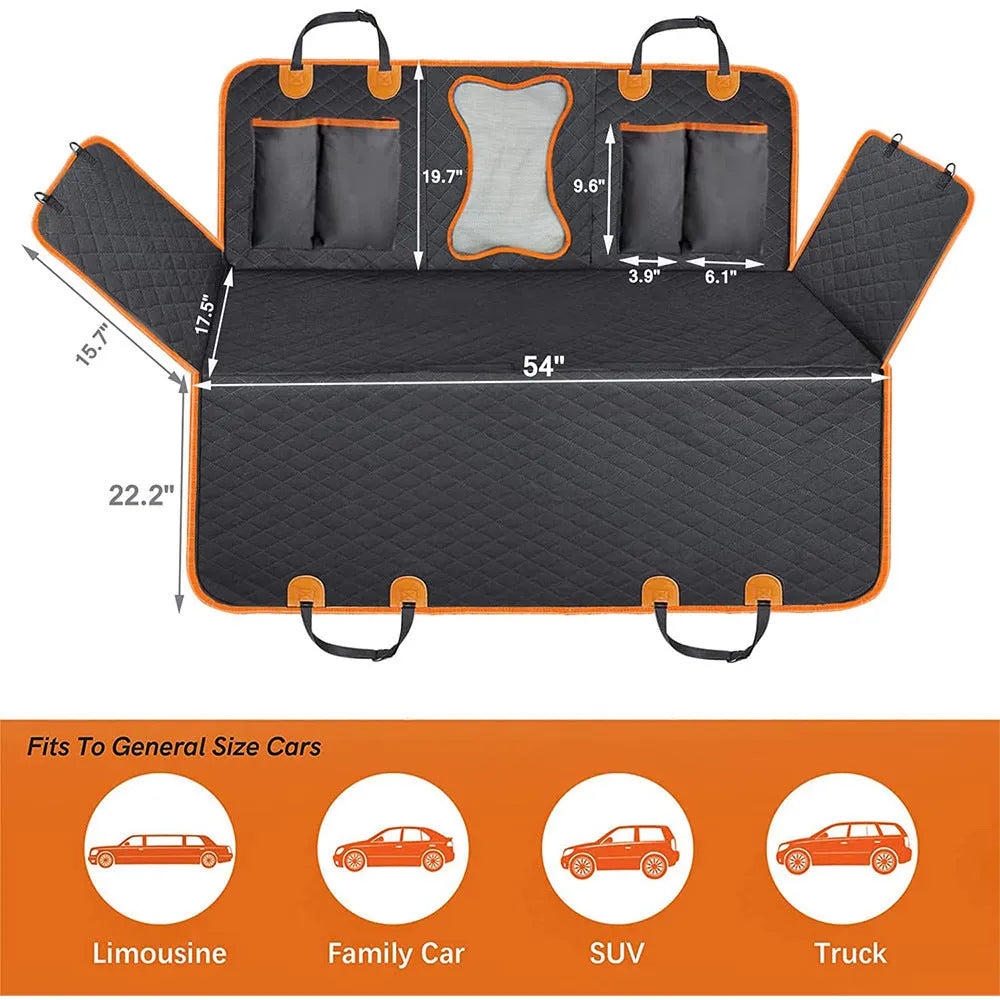 Black and orange edged waterproof dog car seat cover hammock made from 600D Oxford cloth