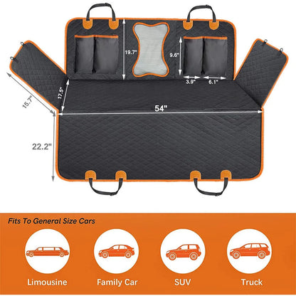Black and orange edged waterproof dog car seat cover hammock made from 600D Oxford cloth