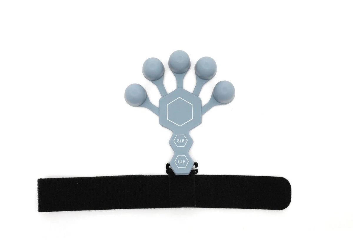 Black and grey silicone 5-finger rehabilitation hand trainer for adult fitness and strength training