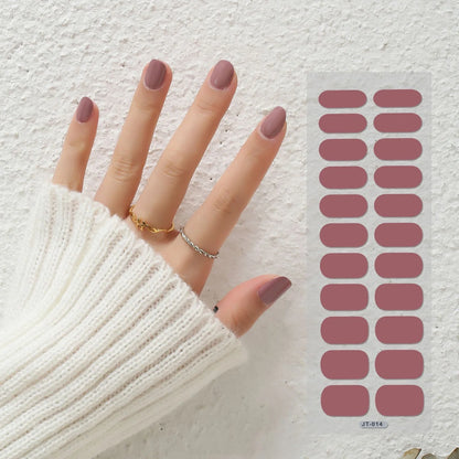 Semi-curing gel nail stickers sheet showing 22 solid colour designs including roses, tulips, and geometric patterns