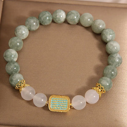 Oil green emerald crystal bracelet with five-piece scriptures design for women