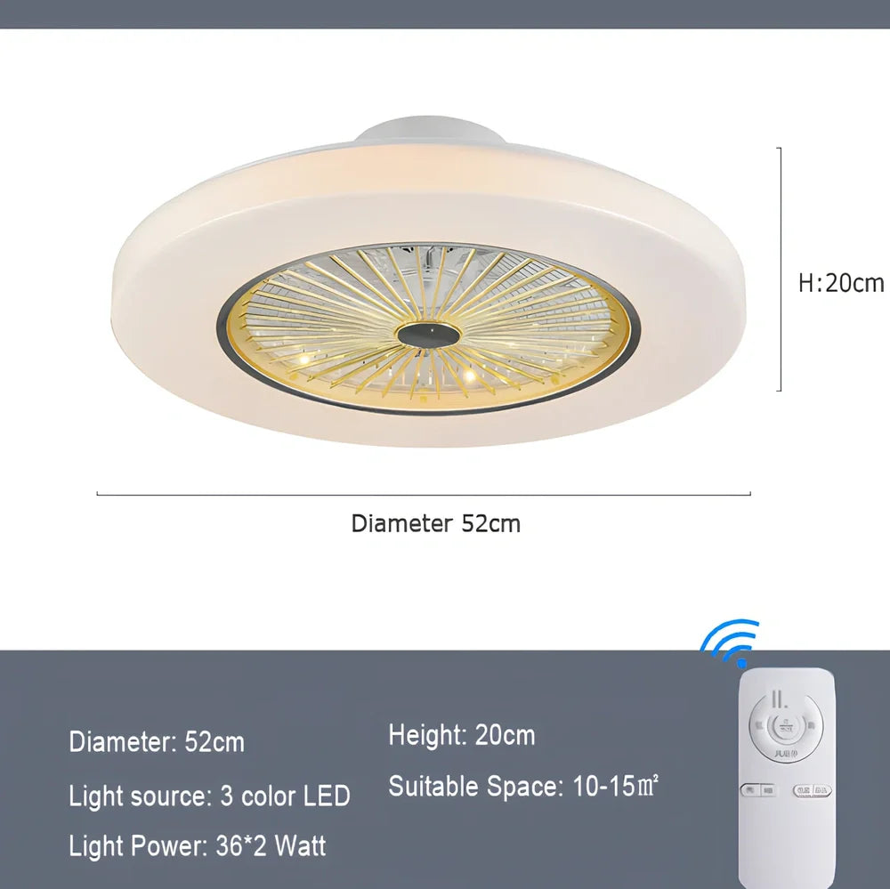 58cm European style overhead fan lamp with metal blades, acrylic shade, and remote for quiet air purification in living rooms