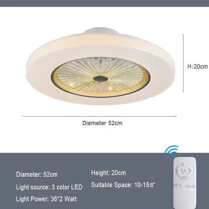 58cm European style overhead fan lamp with metal blades, acrylic shade, and remote for quiet air purification in living rooms