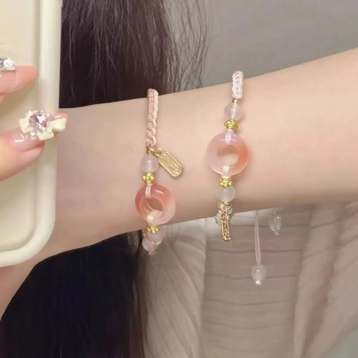 DIY woven watch band with peach blossom peace buckle in mixed materials