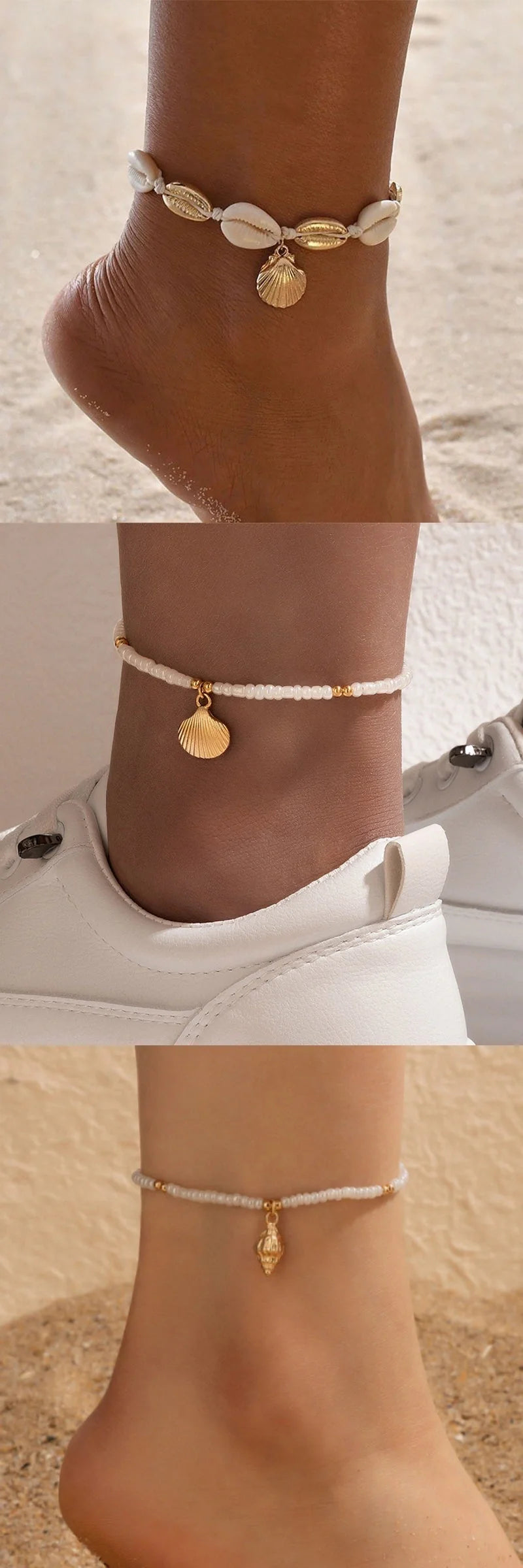 Adjustable bohemian-style shell anklet with conch detail for summer wear