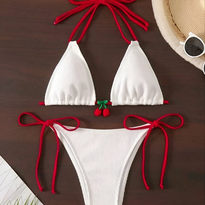 Women's sexy wind style bikini swimsuit in a solid colour, showing backless briefs design.