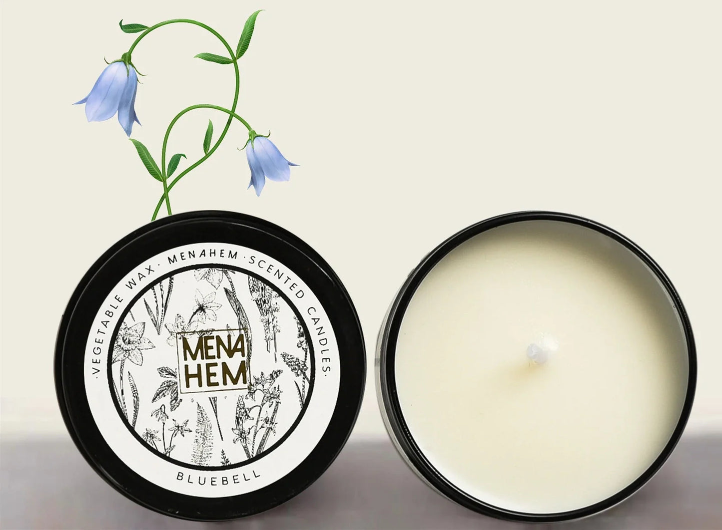 Black tin soybean wax candle measuring 6cm diameter with smokeless burning and botanical fragrance options