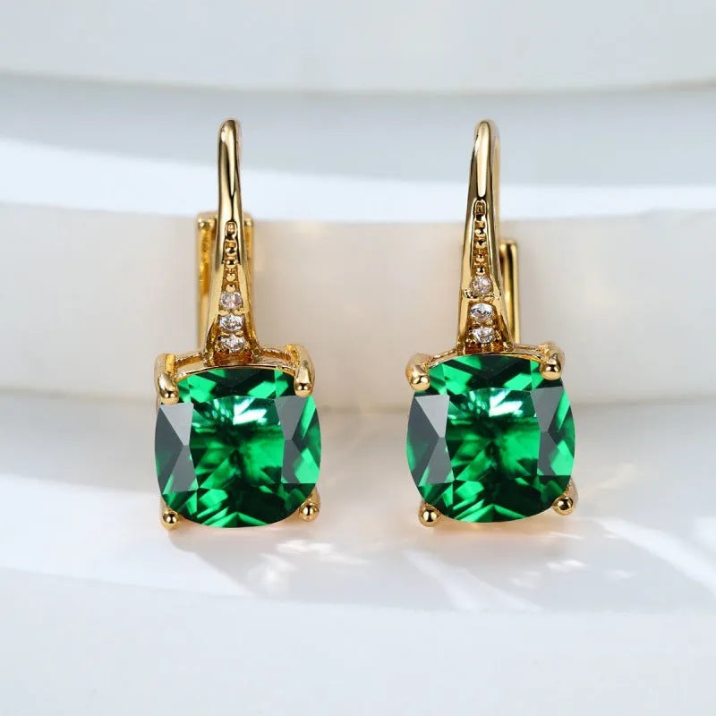 Square geometric ear clip with moissanite stones and electroplated gold finish