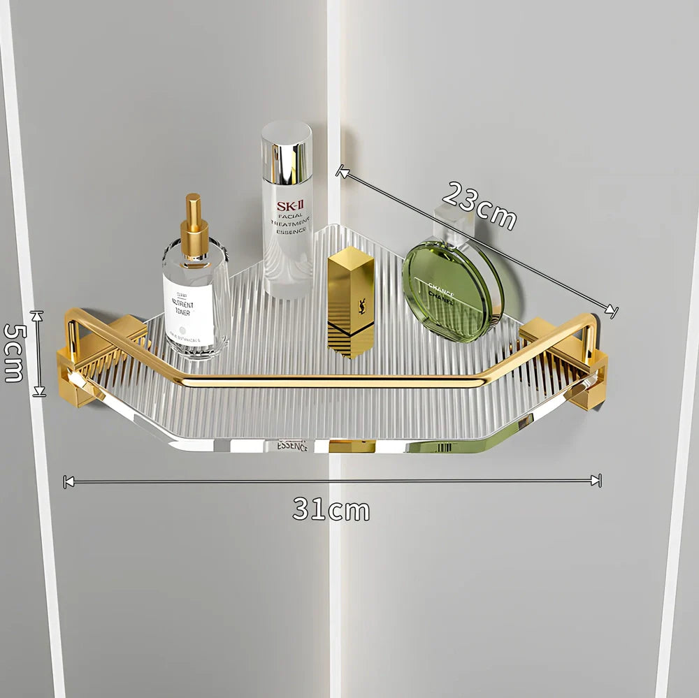 Acrylic bathroom shelving unit with space aluminium frame in gold or silver finish