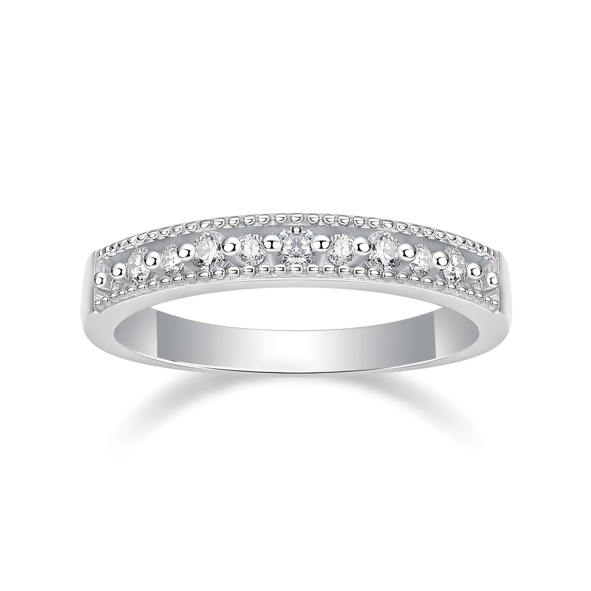 Wedding ring set with moissanite below 0.1 carat, S925 silver platinum plated, sizes 5 to 9, gift box.