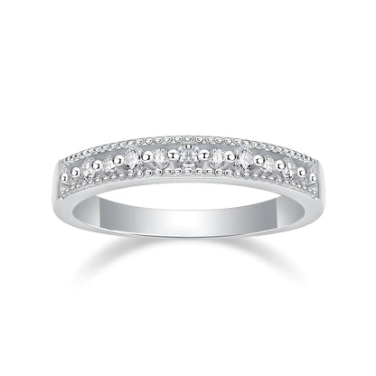 Wedding ring set with moissanite below 0.1 carat, S925 silver platinum plated, sizes 5 to 9, gift box.