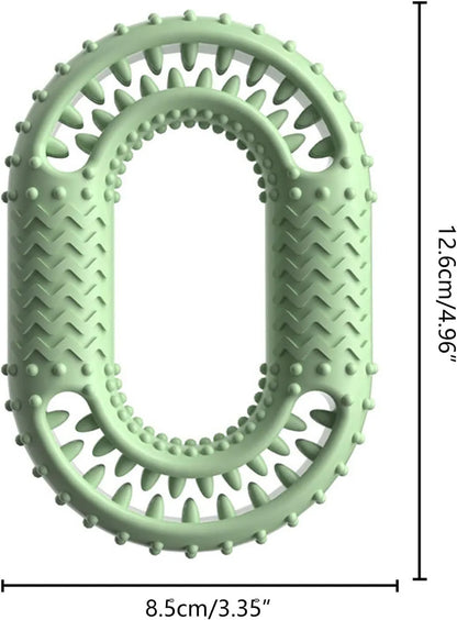 Blue O-ring shaped durable dog chew toy for aggressive chewers on a white background.