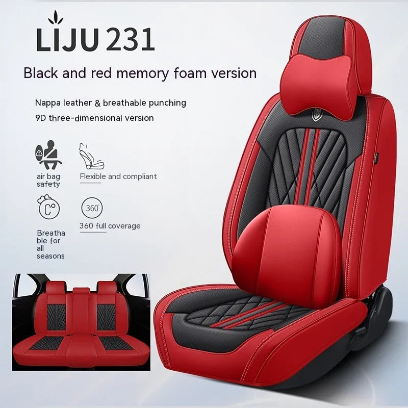 Five-seat car seat cushion set with leather covering in various colour combinations