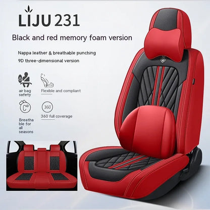 Five-seat car seat cushion set with leather covering in various colour combinations