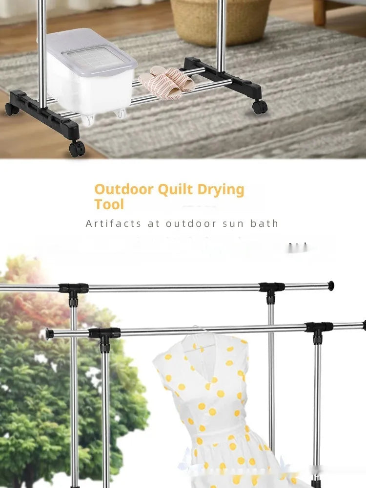 Stainless steel floor laundry rack, adjustable height 80-160cm, 78x42cm base, modern simplicity style, with alloy hanger.