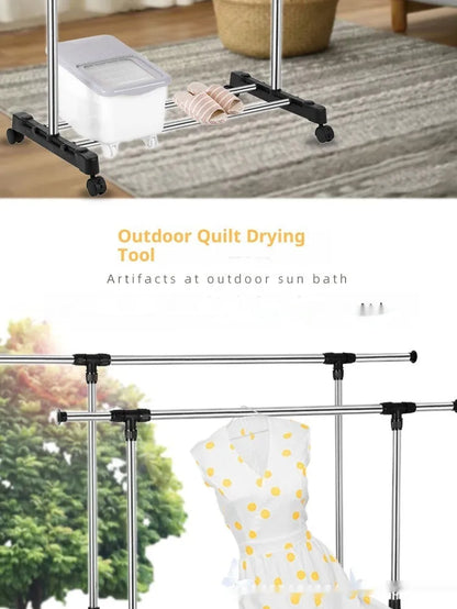 Stainless steel floor laundry rack, adjustable height 80-160cm, 78x42cm base, modern simplicity style, with alloy hanger.