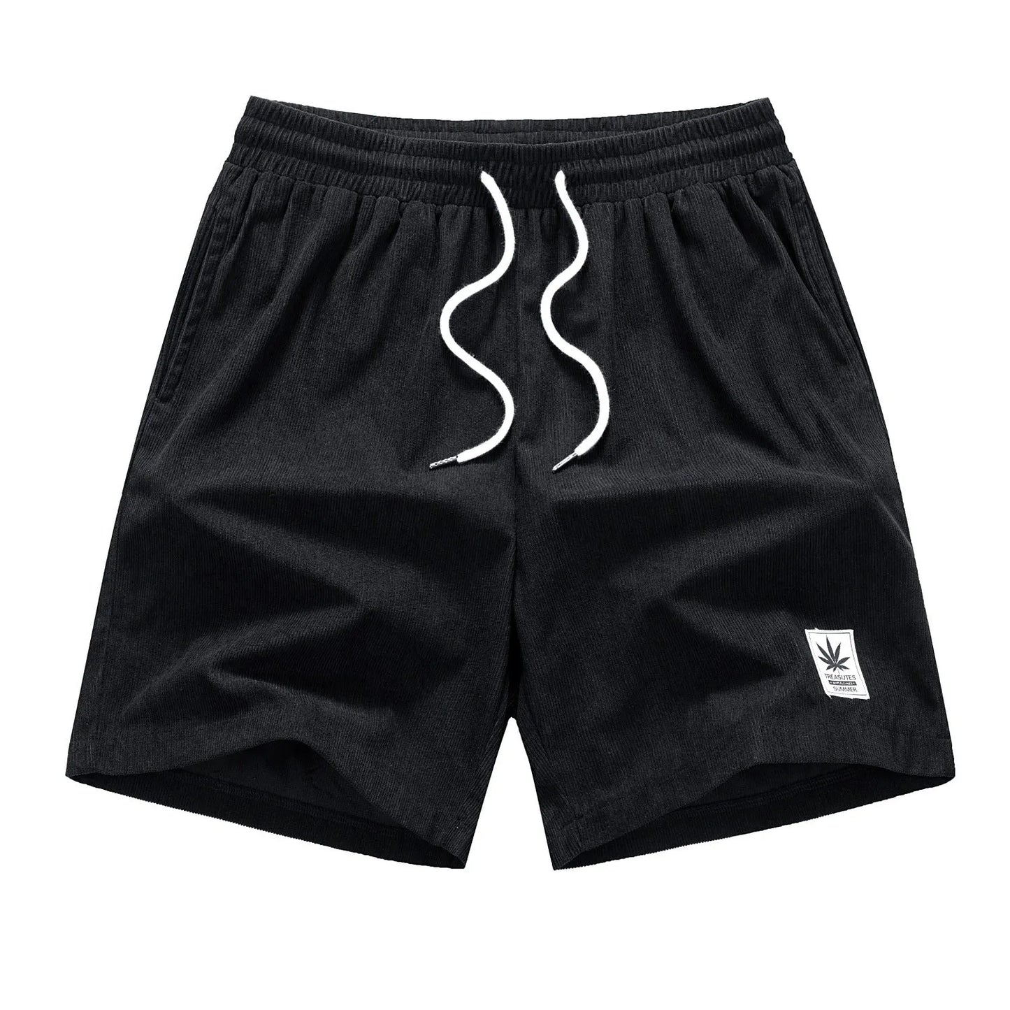 Men's straight-cut drawstring shorts in blue, shown on a model for summer casual wear.