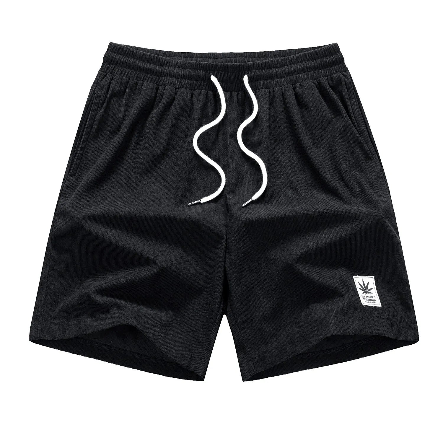 Men's straight-cut drawstring shorts in blue, shown on a model for summer casual wear.