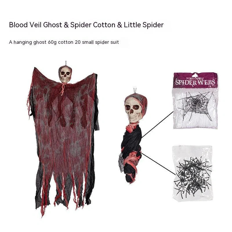 Halloween hanging ghost pendant with dyed blood effect for spooky decor