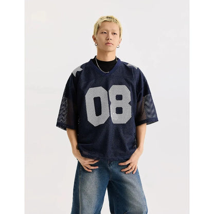 Black half sleeve loose fit shirt with white letter print, short sleeves, pullover style.