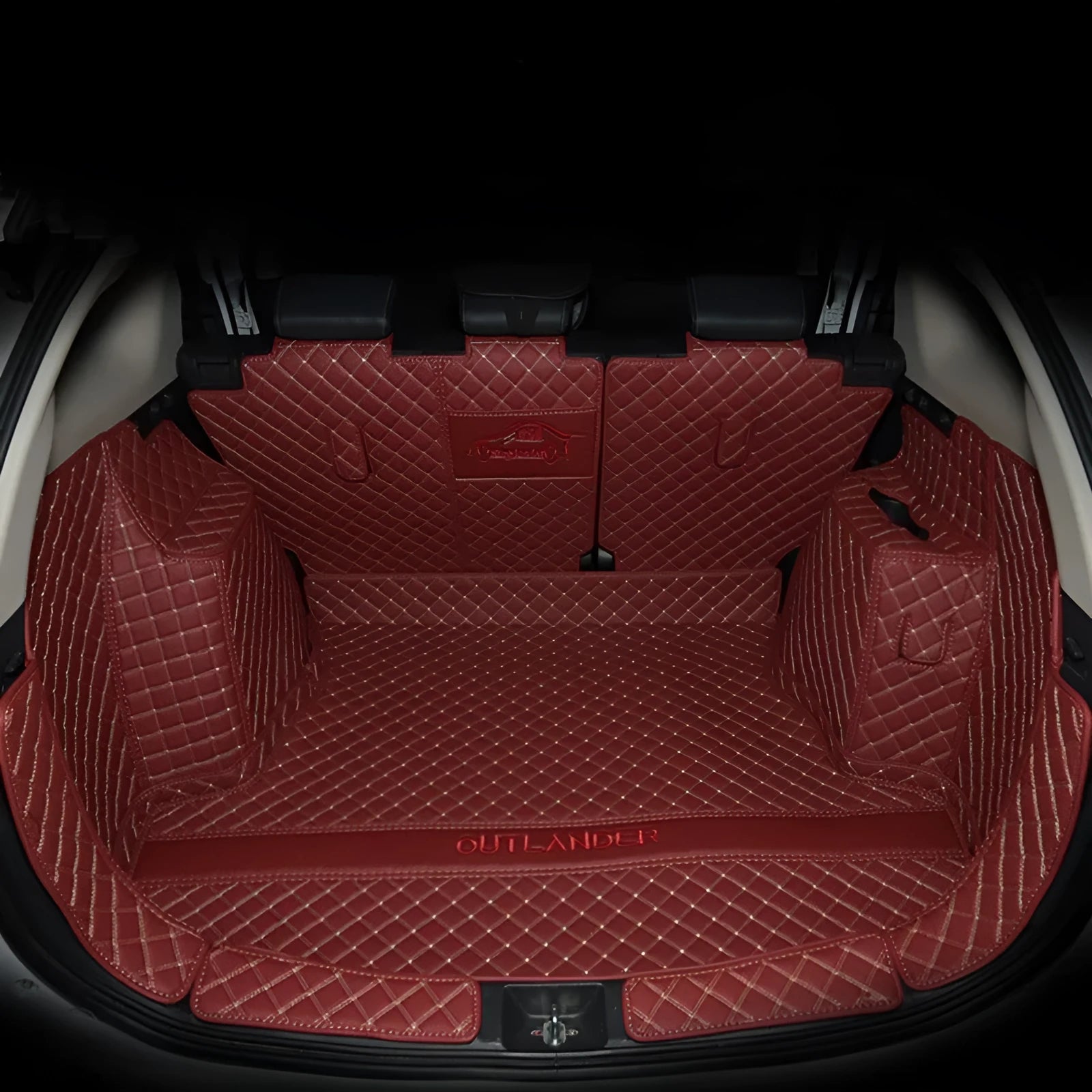 Custom-fitted TPE XPE boot liner with 3D edging for Mitsubishi Outlander SUV.