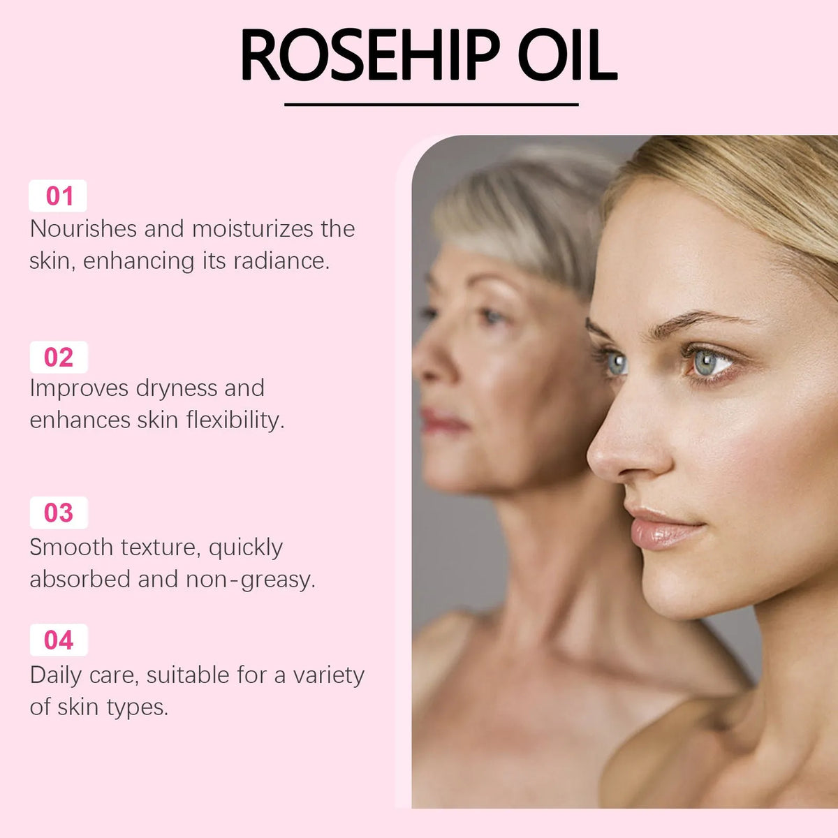60ml bottle of Rose Fruit Seed Facial Oil with rose hip and vitamin E