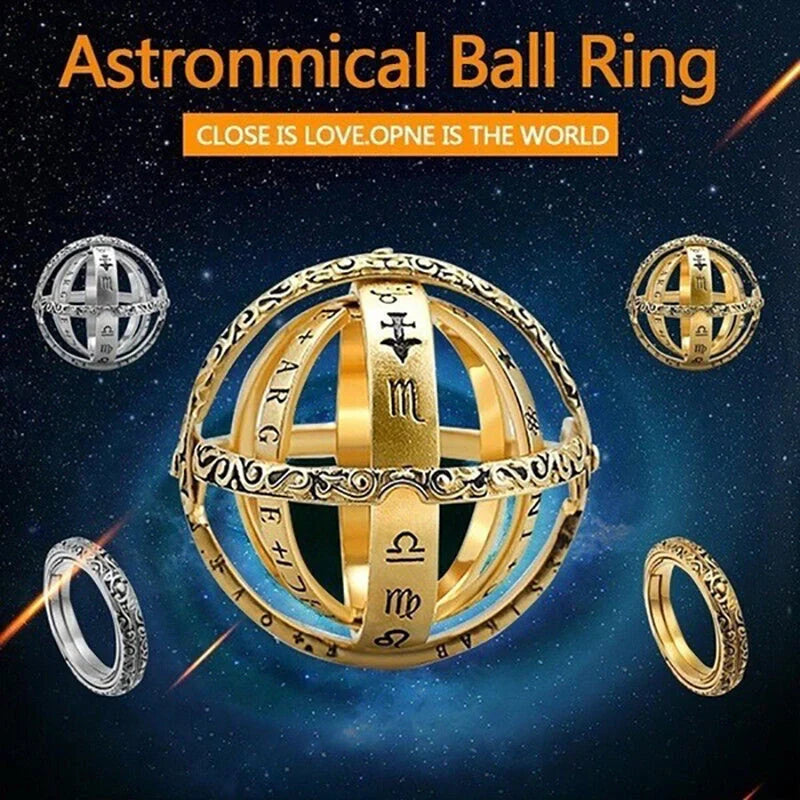 Astronomical ball ring necklace with flip deformation feature in silver and gold