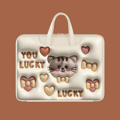 Inflatable laptop bag in PU leather with suitcase attachment strap and cute panda design print