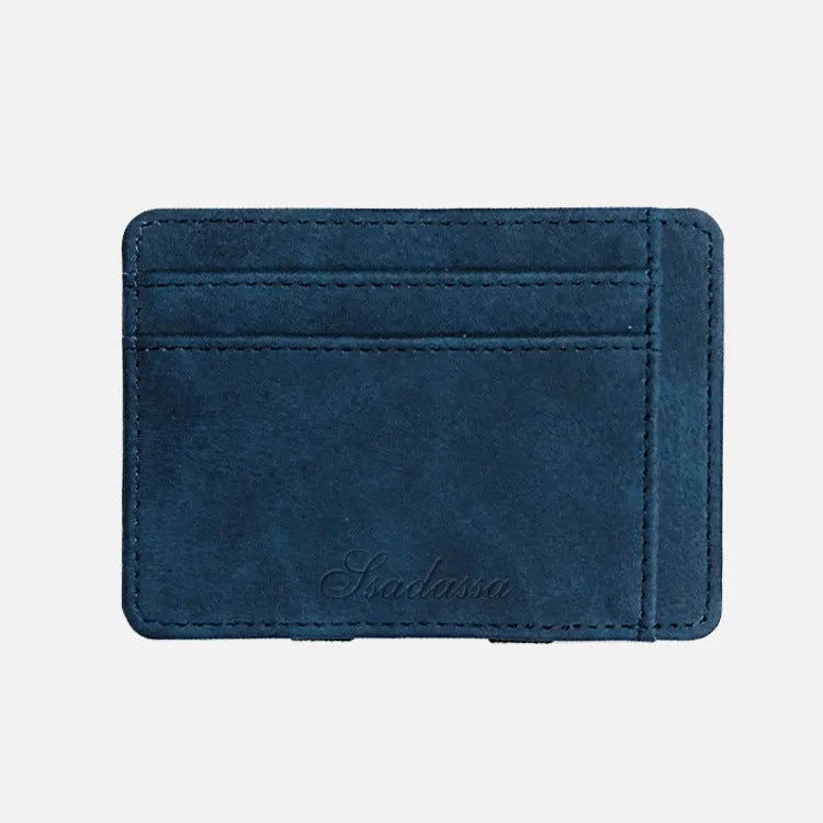 Korean style matte leather magic wallet showing horizontal square design and coin pocket